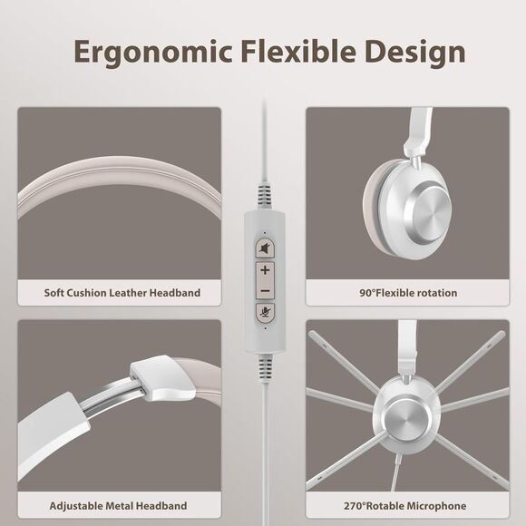USB Headset with Microphone for PC, Headphones with Mic Noise Cancelling - Picture 7 of 8